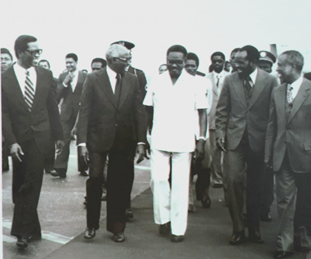 President Neto with President Manuel Pinto da Costa, Sao Tome, Aristides Pereira, Cape Verde, Samora Machel, Mozambique, and Luis Cabral, Guine Bissau