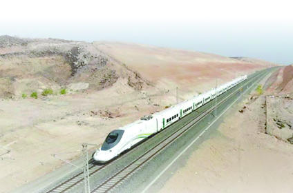 A high-speed train runs on a railway connecting Saudi Arabia's Mecca and Medina built by China Railway 18th Bureau Group. (Photo provided by China Railway Construction Corporation)