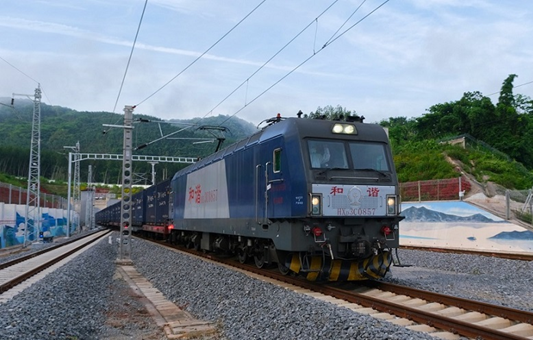A freight train from Laos arrives in the Mohan Station, southwest China's Yunnan province via the China-Laos Railway, July 2022. (Photo by Yang Baosen/People's Daily Online) 