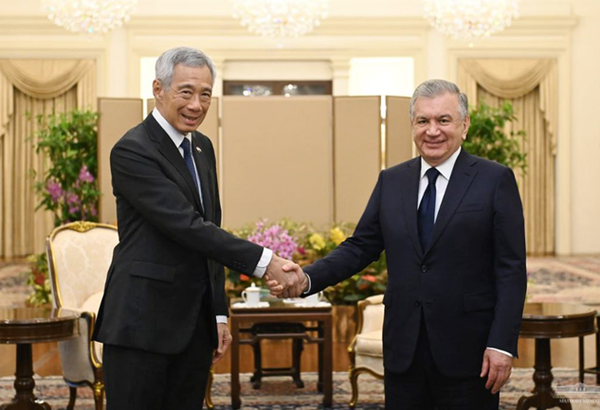 The President of Uzbekistan Shavkat Mirziyoyev and the Prime Minister of Singapore Lee Hsien Loong are holding a meeting, Singapore, January 17.