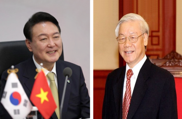 President Yoon Suk-yeol (left) and General Secretary Nguyen Phu Trong of the Communist Party of Vietnam