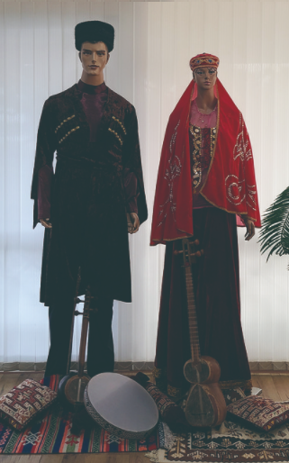Traditional costumes and other items of Azerbaijan on display at the Embassy of Azerbaijan in Seoul.