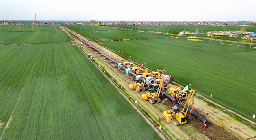 A section between Tai'an, east China's Shandong province and Taixing, east China's Jiangsu province of the China-Russia east-route natural gas pipeline project is under construction. (Photo from the website of PipeChina)