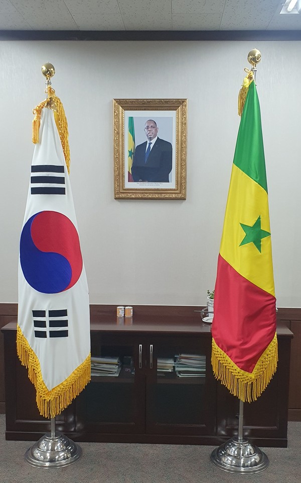 The portrait picture of President Monsieur Macky Sall of the Republic of Senegal at the Embassy of Senegal in Seoul.