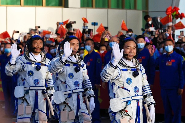 A see-off ceremony for three Chinese astronauts of the Shenzhou-16 crewed space mission is held at the Jiuquan Satellite Launch Center in northwest China, May 30, 2023. (Photo by Wang Xiaobo/People's Daily Online)