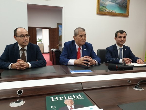 Ambassador Vitaliy Fen flanked on the left by Minister-Counsellor Arziev Fazliddin and Counsellor Zokir Saidov on the right.