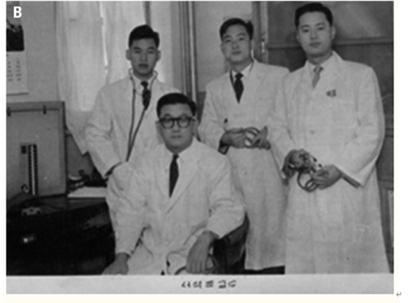 Colleagues from graduation album in 1960, College of Medicine, Yonsei University. Founding Chairman, Dr. Suh Succ-Jo (seated in front) is seen with leading member doctors of the Sunchunhyang General Hospital. While studying in the U.S., Dr. Suh planned establishing reputable hospitals in Korea.