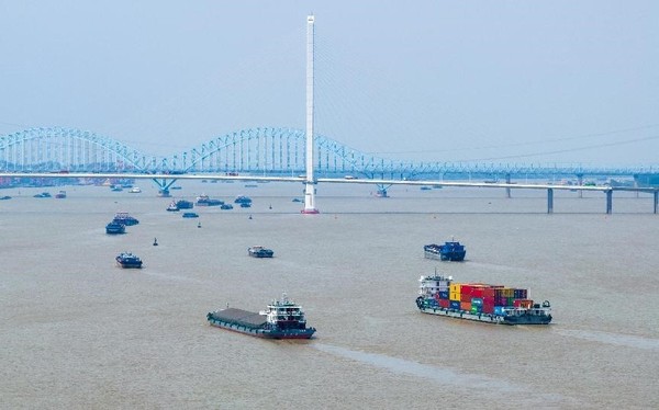 Cargo ships navigate on the Nanjing section of the Yangtze River, east China's Jiangsu province, July 4, 2023. (Photo by Fang Dongxu/People's Daily Online)