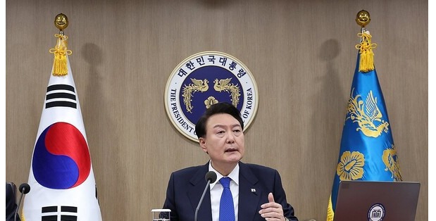 President Yoon Suk Yeol speaks during a Cabinet meeting at the presidential office in Seoul on Nov. 28, 2023.
