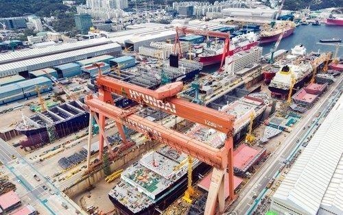This undated file photo shows HD Korea Shipbuilding & Offshore Engineering Co.'s shipyard in the southeastern industrial port of Ulsan.
