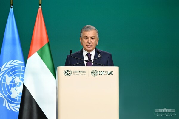 The President of the Republic of Uzbekistan Shavkat Mirziyoyev is speaking at the UN Climate Change Conference, Dubai, December 1, 2023