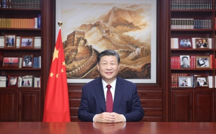 Chinese President Xi Jinping delivers a New Year message via China Media Group and the Internet on the evening of December 31 in Beijing to ring in 2024. (Xinhua/Ju Peng)