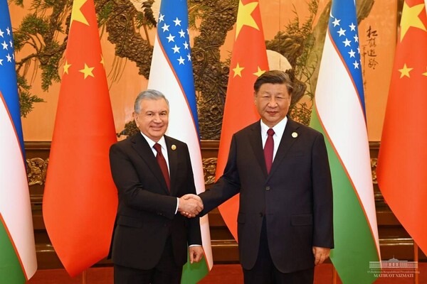 President of the Republic of Uzbekistan Shavkat Mirziyoyev and President of the People's Republic of China Xi Jinping hold talks, October 17, 2023, Beijing