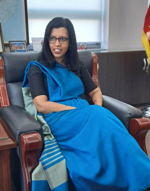 H.E. Savitri Indrachapa Panabokke poses during the interview 