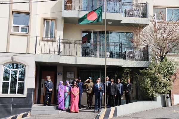 Hoisting of the national flag by H.E. Mr. Delwar Hossain, Ambassador of Bangladesh to the Republic of Korea