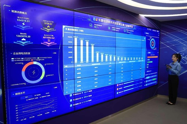 A staff member of an industrial internet innovation center in Dongying, east China's Shandong province, checks real-time energy consumption through a big data platform. (Photo by Zhou Guangxue/People's Daily Online)