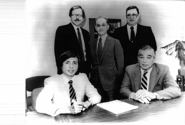 YPP Chairman Bek Jong-man (first from left) with GE executives. (Source: YPP)