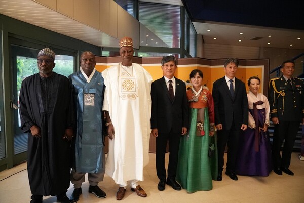 This photo taken during the 'Korean National Day 2024' showcase Alh.Lamido Balarabe,Hon.Yuccee Uwah ,Alh.kashim Ibrahim Imam,Ambassador Kim and wife,Consul General of republic of Korea in Lagos -Nigeria Mr Lee and Wife  (Photo by KoreaPost)