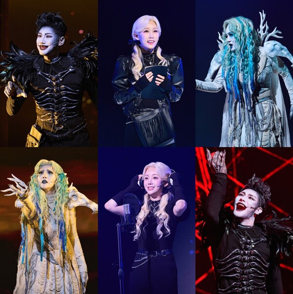 2025 뮤지컬 '데스노트' 공연 사진. ’렘’ 역 이영미, 장은아, ‘류크’ 역 양승리, 임정모 ‘아마네 미사’ 역 최서연, 케이. (출처: 오디컴퍼니㈜ )